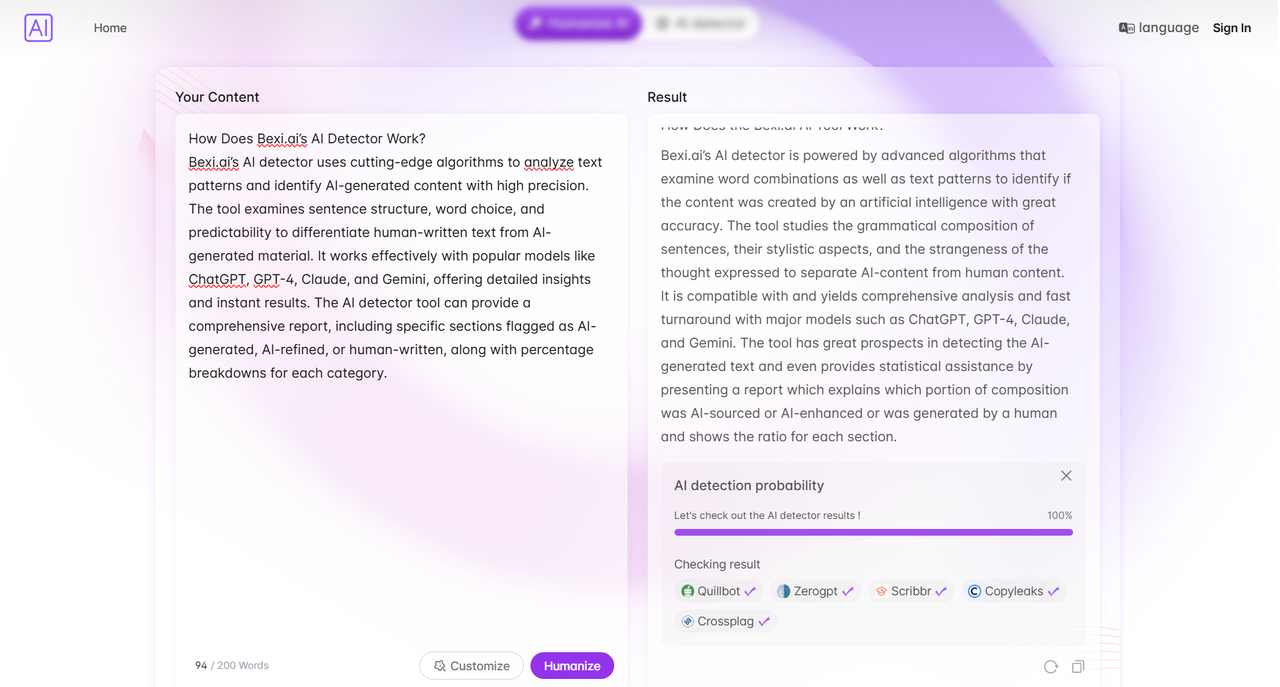 Bexi.ai：免费的AI文本人性化和AI检测工具